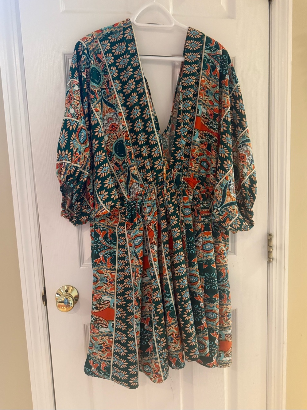 Cupshe Teal & Rust Boho V-Neck Mini Dress